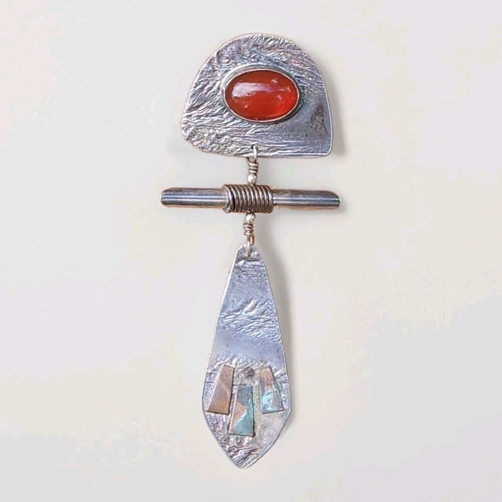Vintage Carnelian Abstract Surrealist Modernist Brooch mother of pearl  Pin